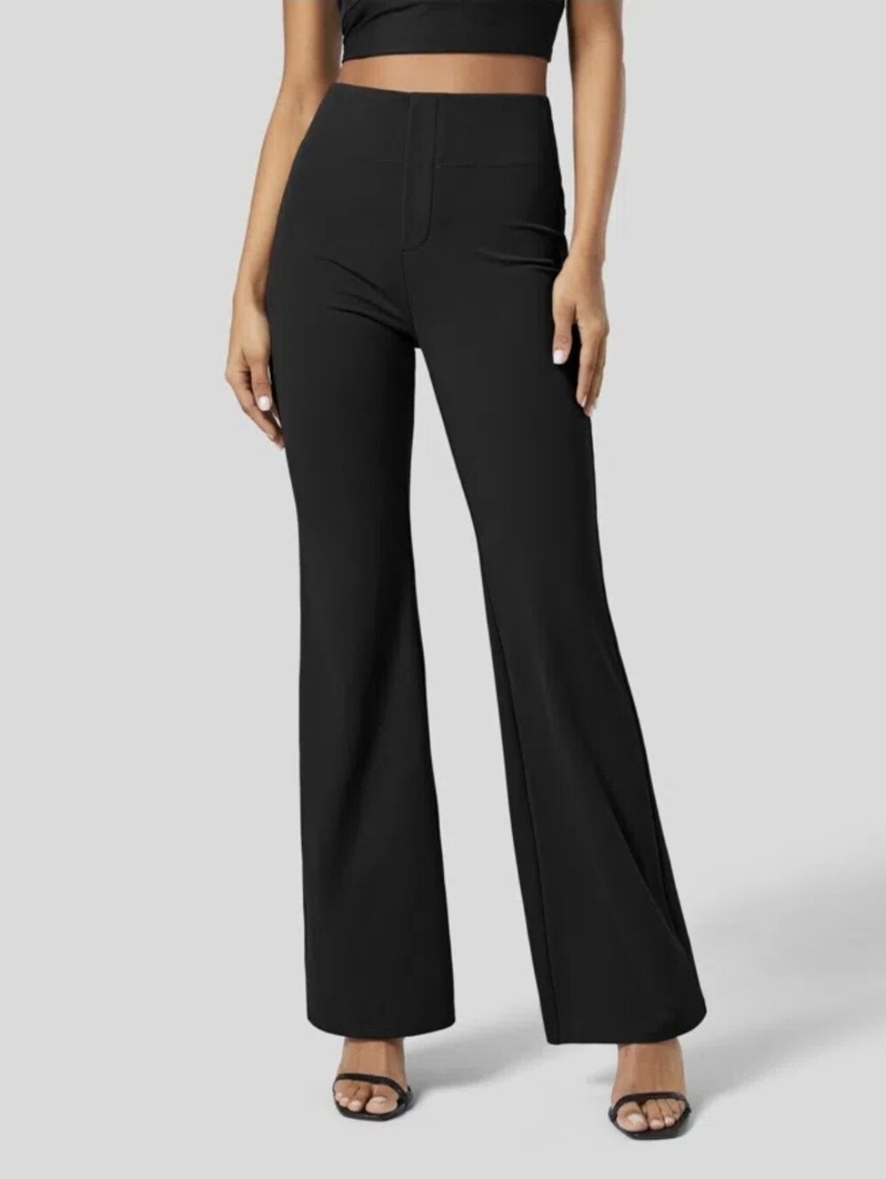 EUC Halara Flex High Waisted Back Pockets Slight Flare Work Pants Large Black
